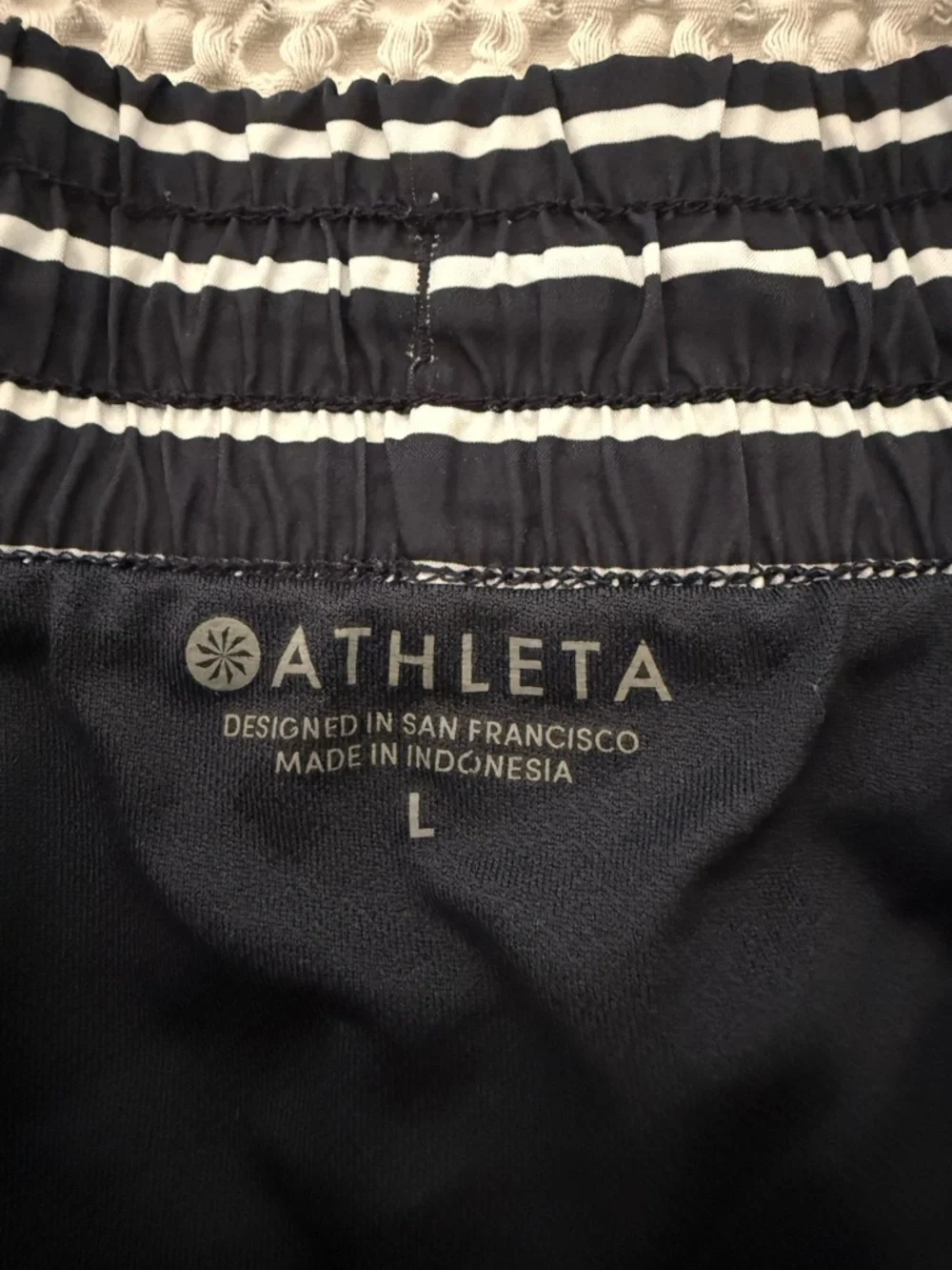 Athleta Navy and White Striped Athletic Shorts Size L